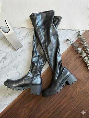 Fashion Nova Black Over-The-Knee Lug Sole Boots